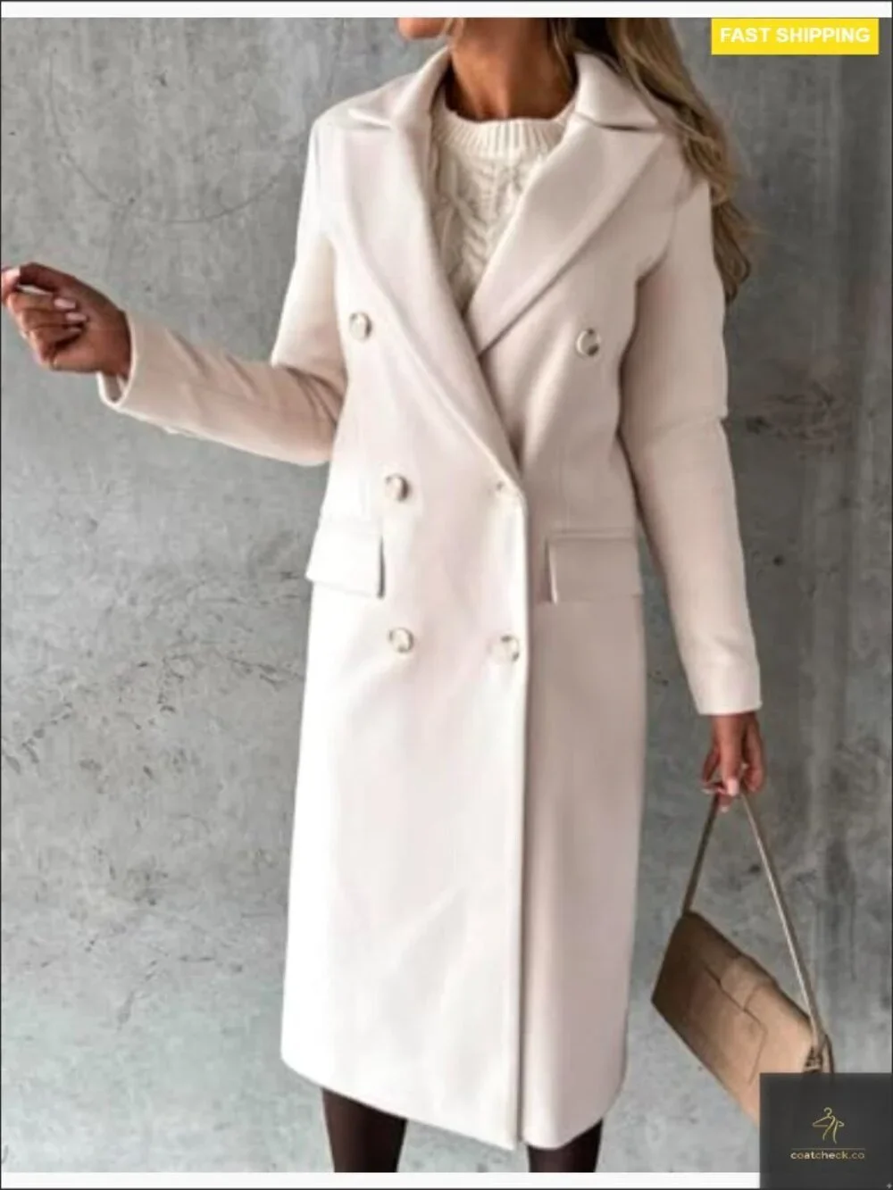 Long Wool Pea Coat Double Breasted Trench Vintage Classic Fall Winter Overcoat